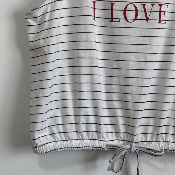 O’Neill Womens Tank Top M Tie Waist Blue Stripe Land That I Love Patriotic Shirt - Picture 4 of 10